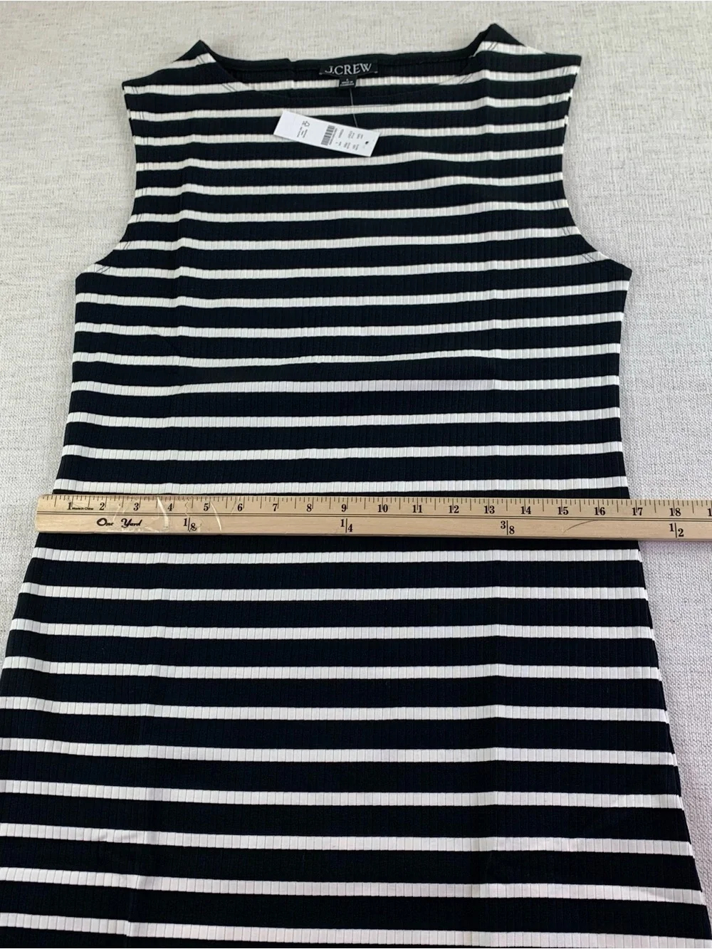 J. Crew women's sleeveless Sheath midi dress in stripe black white boat neck